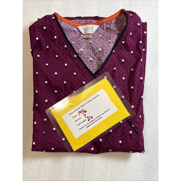 Womens Code Happy Scrub Top Ladies Size Medium Purple WPolka Dots 2 Pockets - Picture 9 of 9